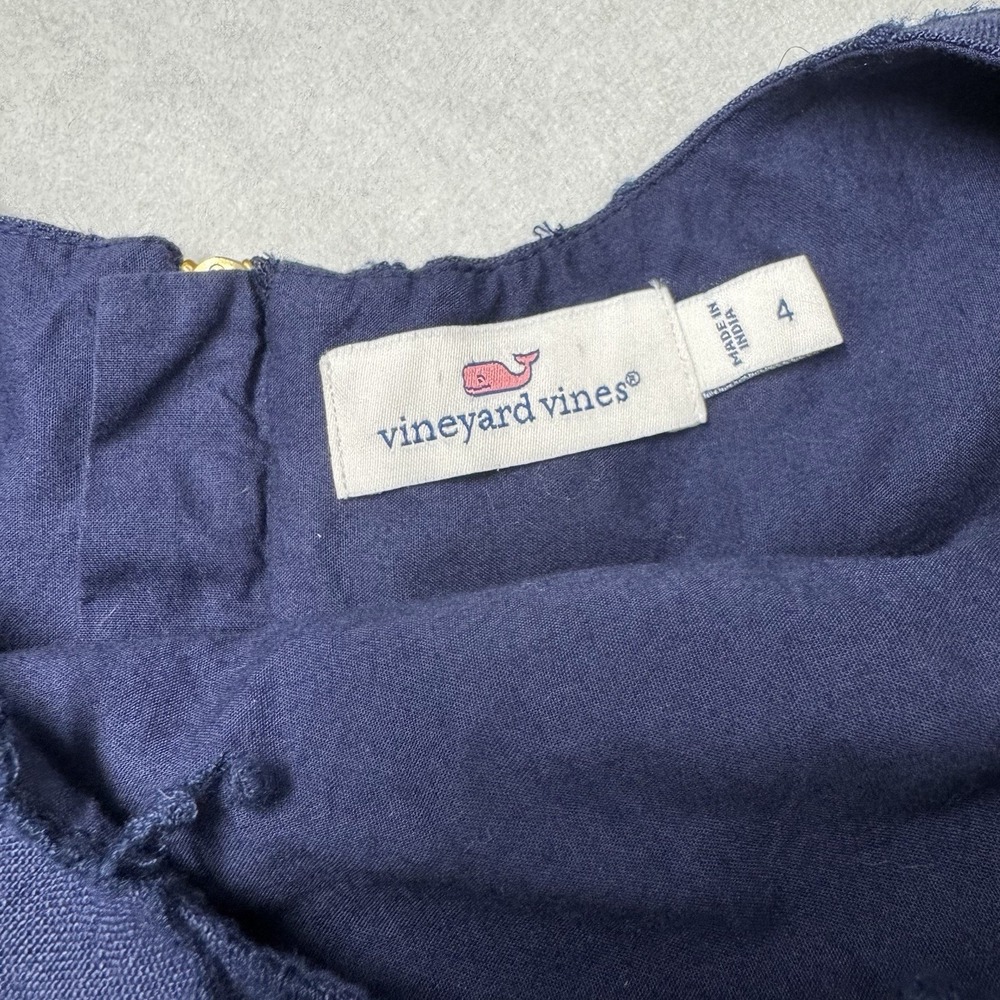 Vineyard Vines Dress 100% Linen A-Line Babydoll Blue Sz 4 Kentucky Derby Preppy - Picture 6 of 14